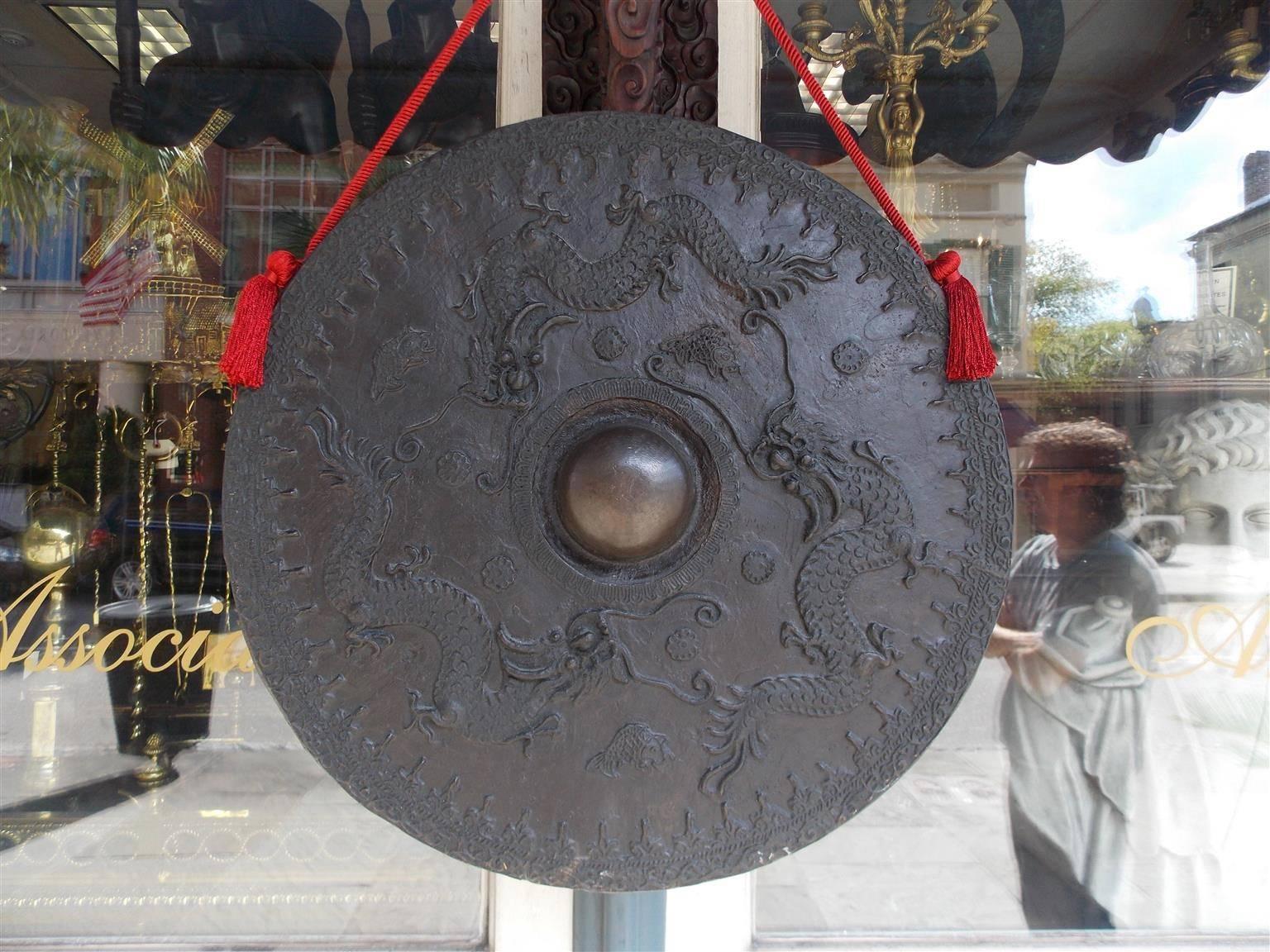 Chinese King Wood and Bronze Wall-Mounted Temple Gong, 19th Century  2