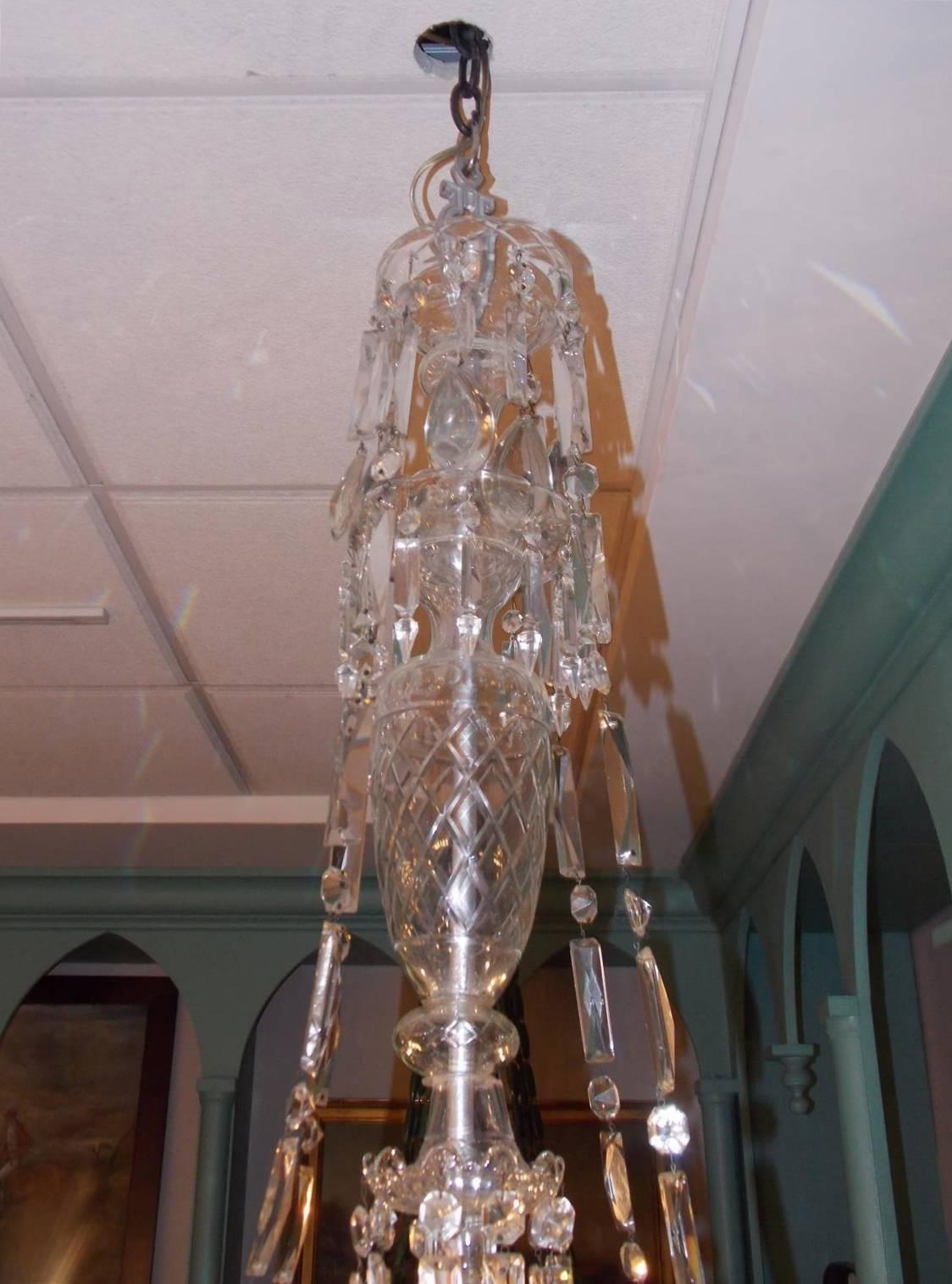 Victorian English Cut Crystal Cascading Water Fall Four-Arm Chandelier, Circa 1870 For Sale