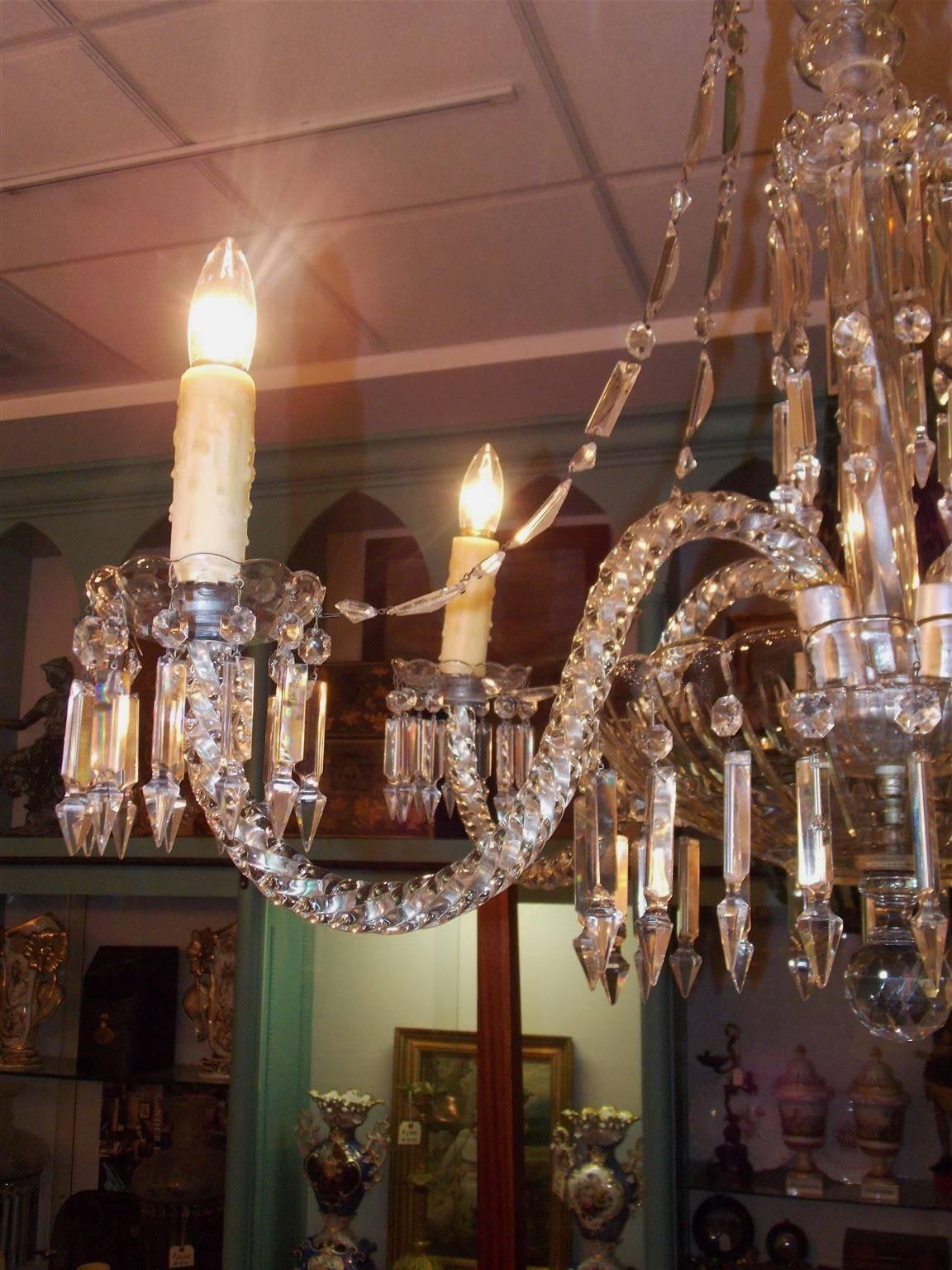 Fatto a mano Lampadario a quattro bracci con cascata di cristallo tagliato inglese, circa 1870 in vendita