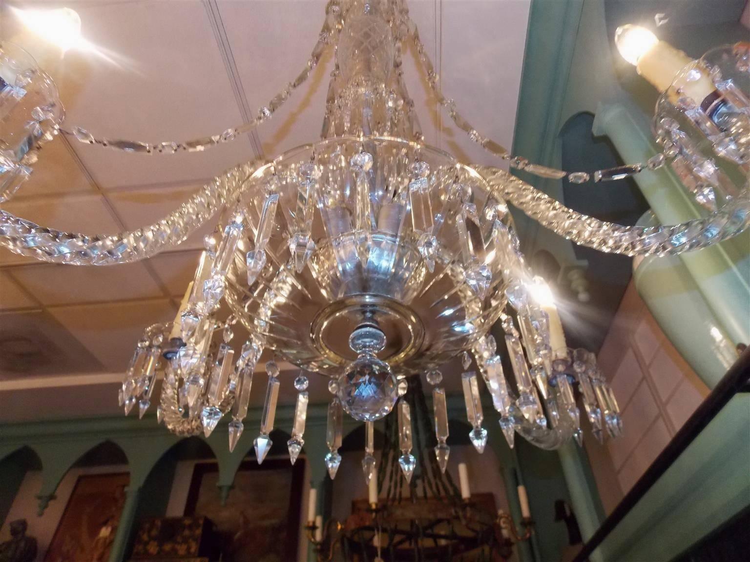 Steel English Cut Crystal Cascading Water Fall Four-Arm Chandelier, Circa 1870 For Sale