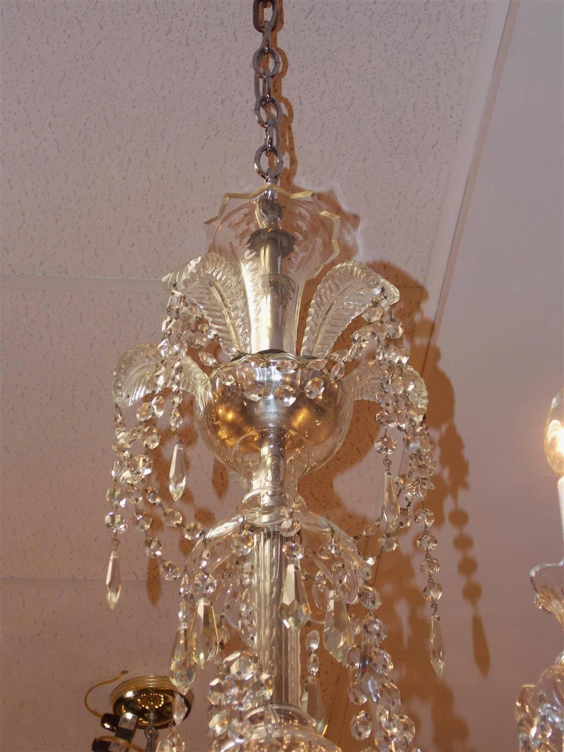 Hand-Crafted Anglo-Irish Cut Crystal Decorative Feather Five-Arm Chandelier, Circa 1840