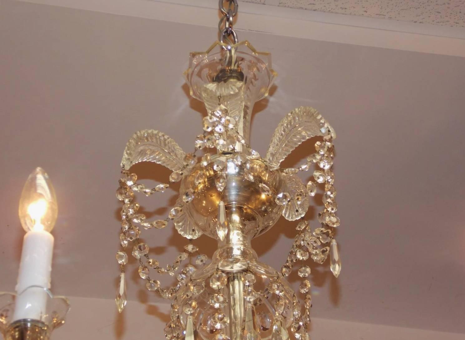 Anglo-Irish Cut Crystal Decorative Feather Five-Arm Chandelier, Circa 1840 In Excellent Condition In Hollywood, SC