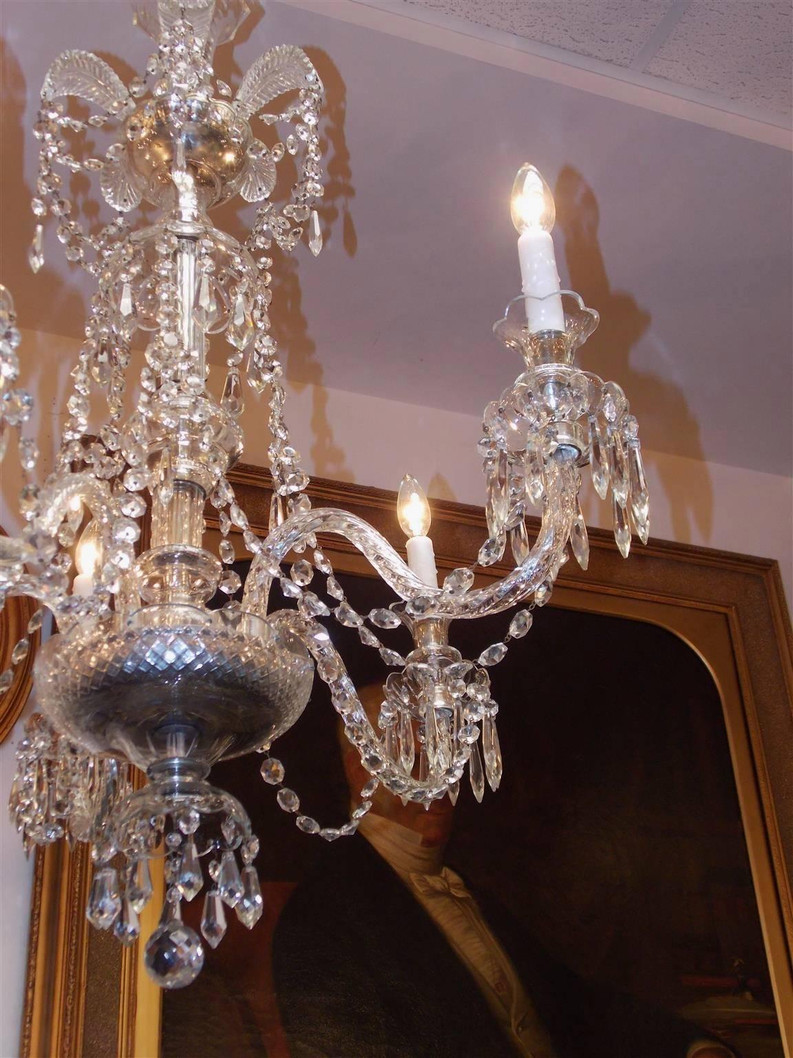 Mid-19th Century Anglo-Irish Cut Crystal Decorative Feather Five-Arm Chandelier, Circa 1840