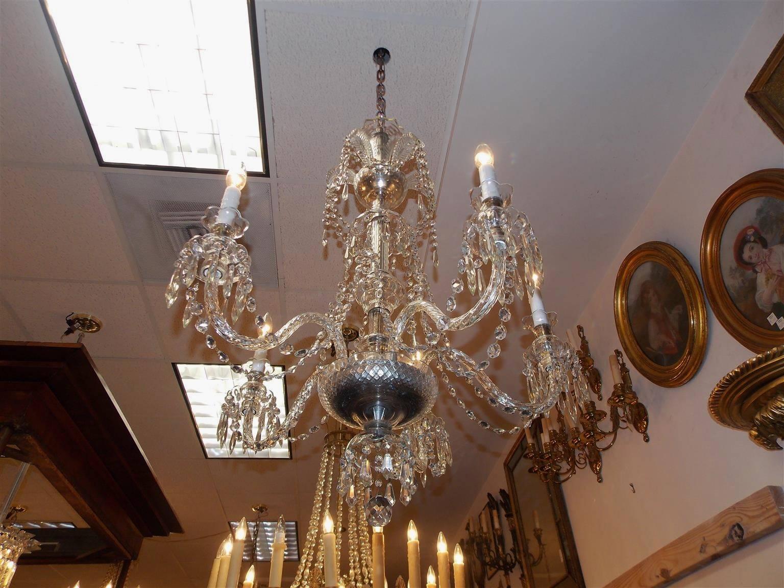 Anglo-Irish Cut Crystal Decorative Feather Five-Arm Chandelier, Circa 1840 1