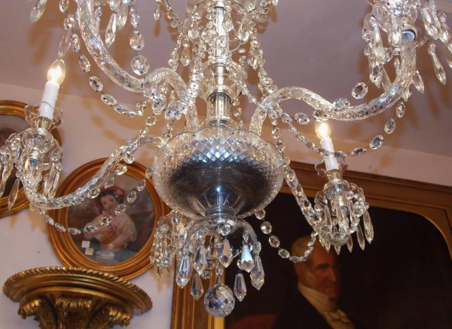 Anglo-Irish Cut Crystal Decorative Feather Five-Arm Chandelier, Circa 1840 3