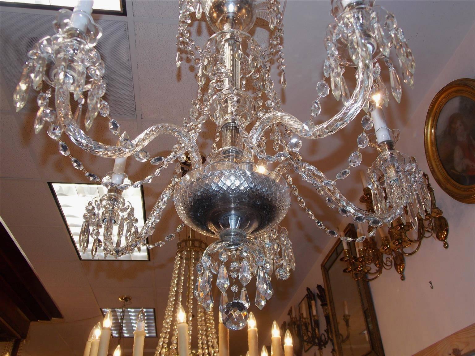 Anglo-Irish Cut Crystal Decorative Feather Five-Arm Chandelier, Circa 1840 2
