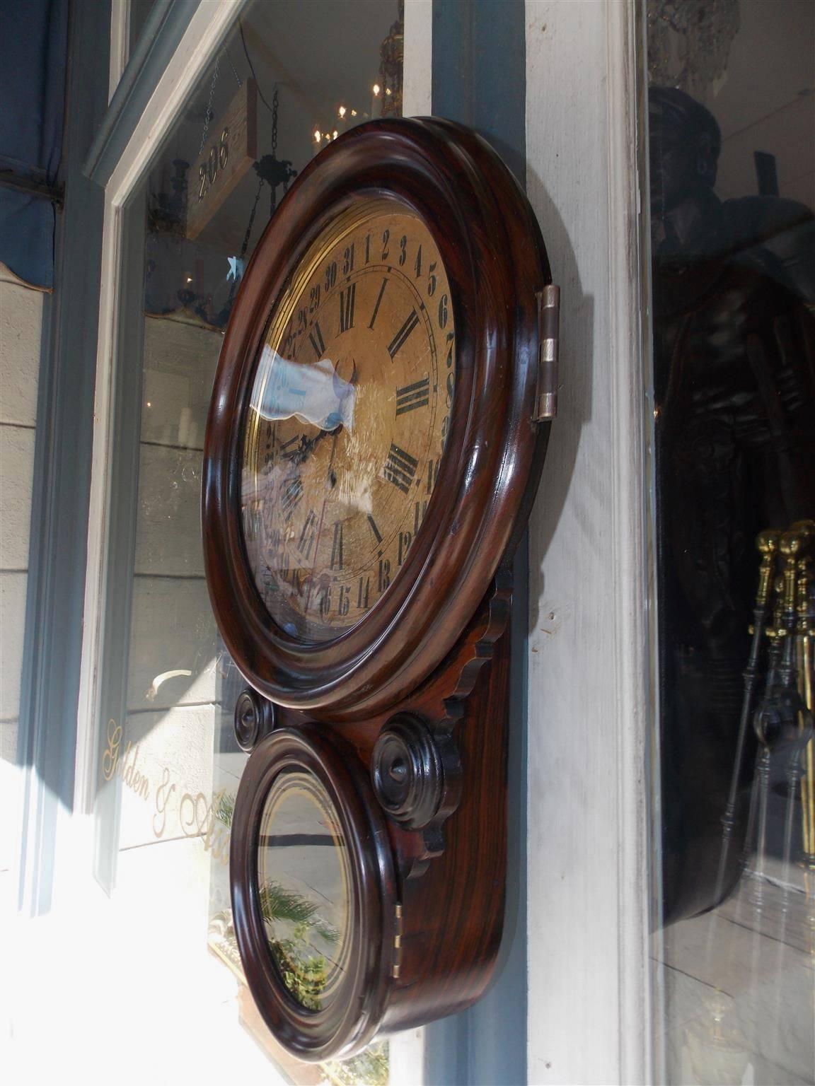 American Empire American Faux Painted Rosewood Calendar Clock, Lovell Manf Co, PA, Circa 1830