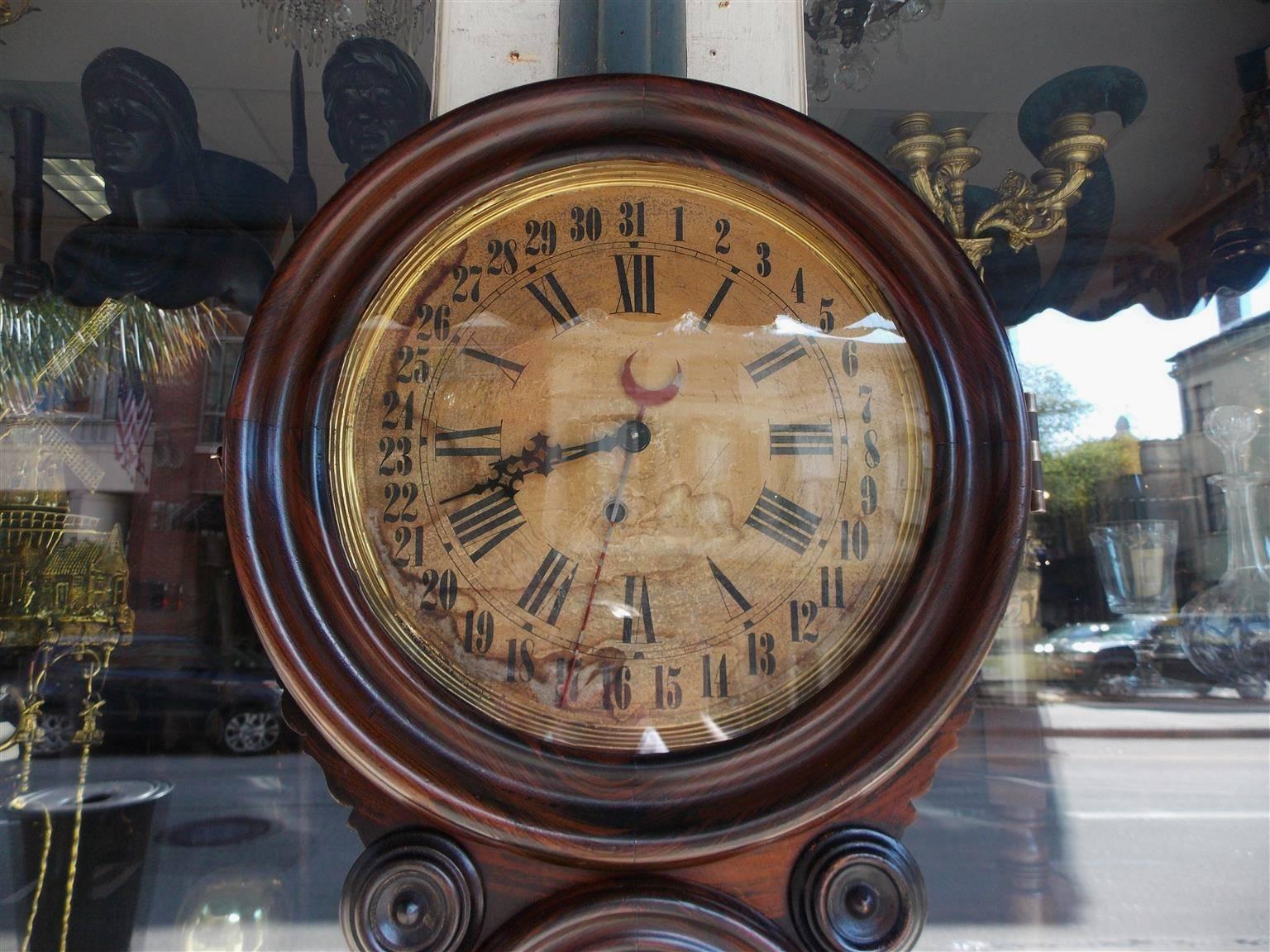 Faux Bois American Faux Painted Rosewood Calendar Clock, Lovell Manf Co, PA, Circa 1830