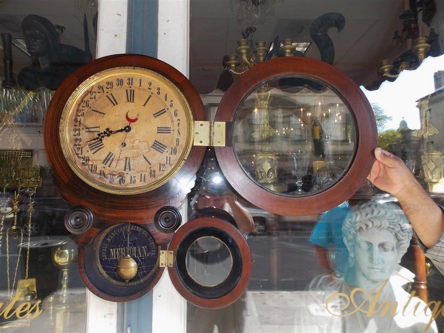 Mid-19th Century American Faux Painted Rosewood Calendar Clock, Lovell Manf Co, PA, Circa 1830