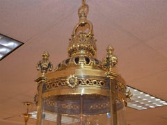 Farol colgante de latón decorativo inglés con acanto circular, c. 1840