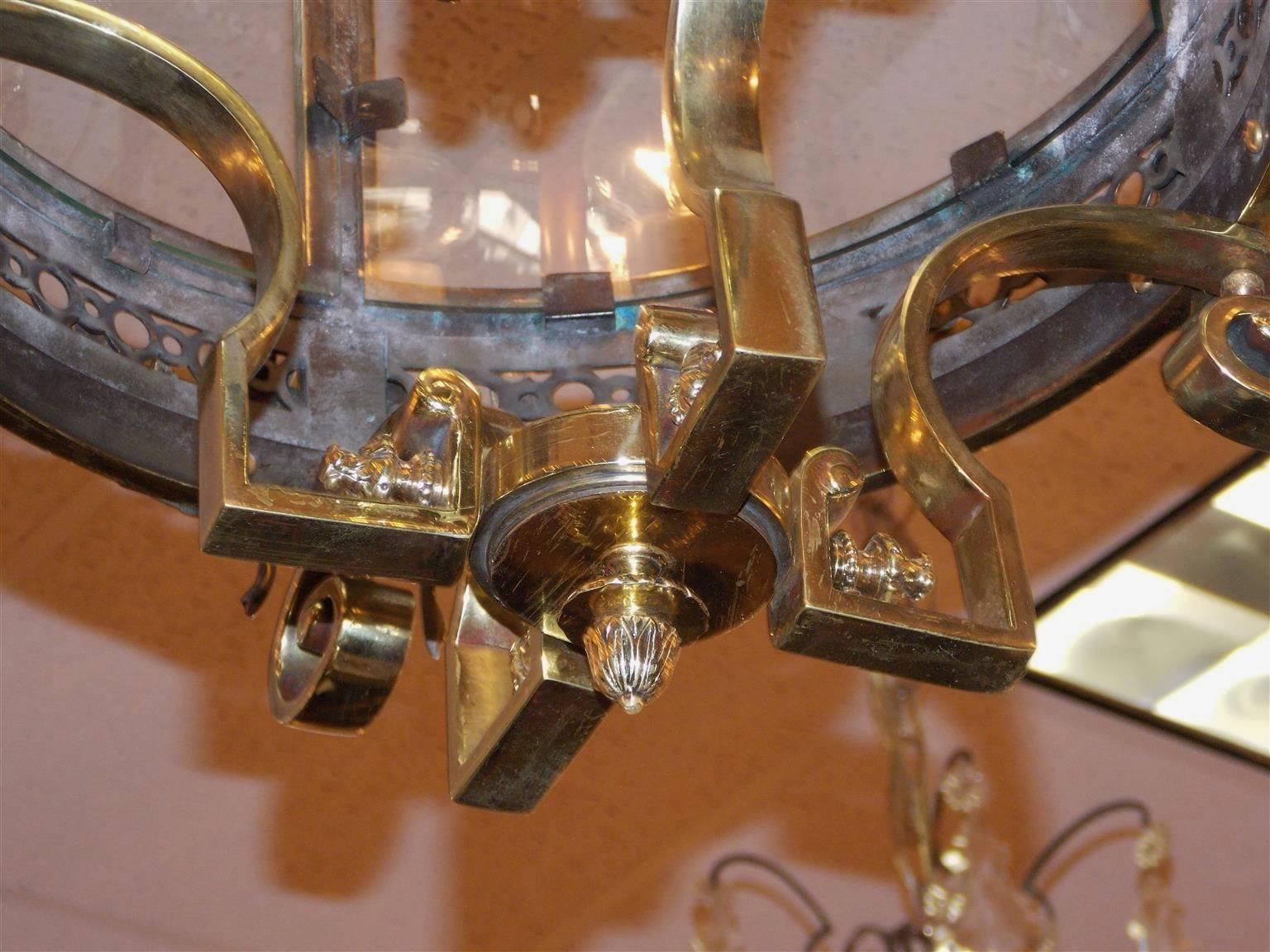 Cast English Brass Decorative Acanthus Circular Glass Hanging Hall Lantern, C. 1840 For Sale