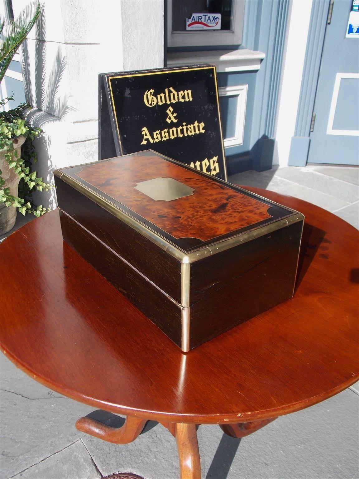 English Burl Walnut and Mounted Brass Fitted Interior Writing Desk, Circa 1820 2