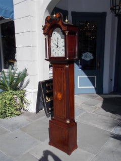 Scottish Mahogany Swan Neck Satinwood Patera Inlaid Tall Case Clock, Circa 1780