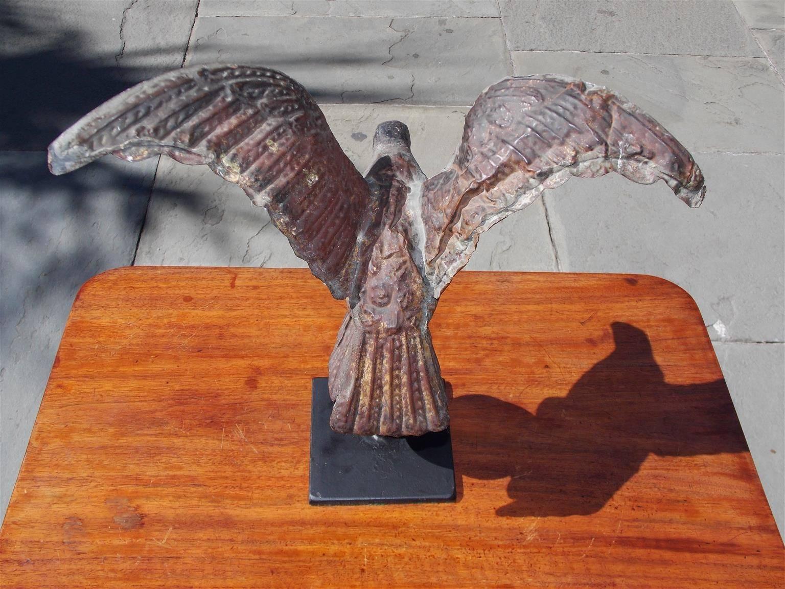 American Colonial American Diminutive Gilt Copper Eagle Weathervane on Iron Stand, Circa 1810 For Sale