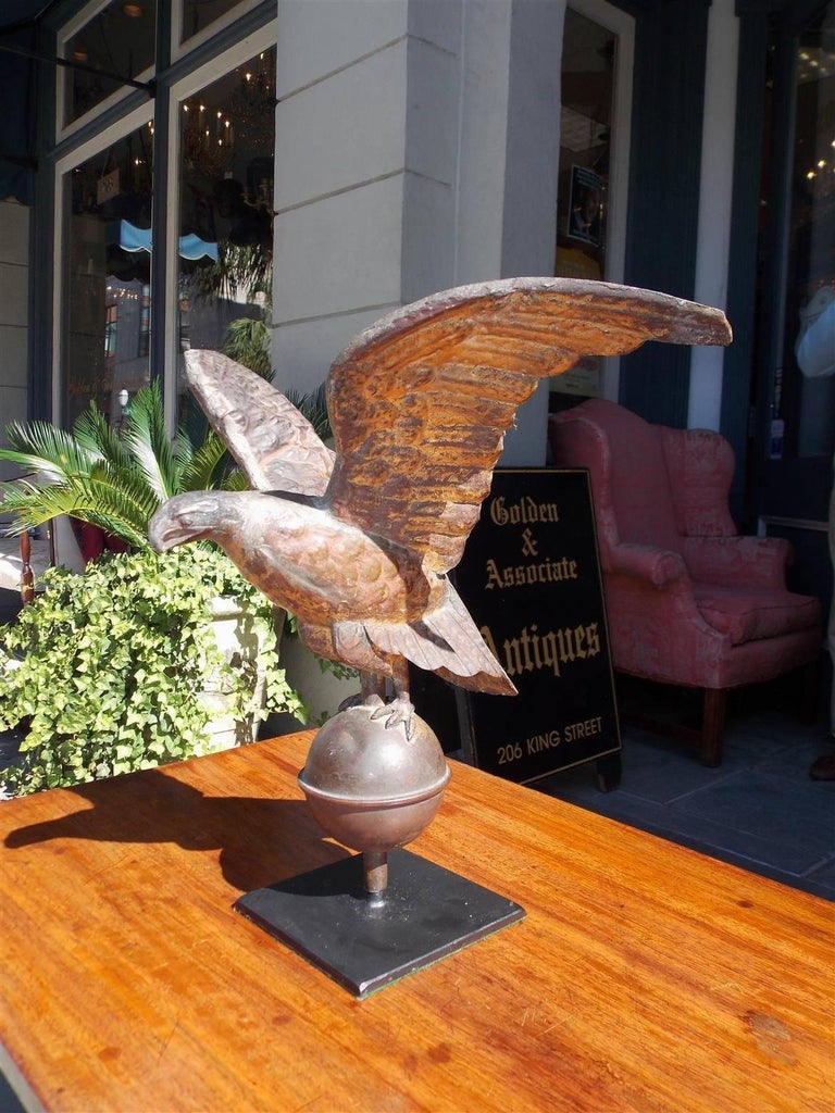 American Diminutive Gilt Copper Eagle Weathervane on Iron Stand, Circa