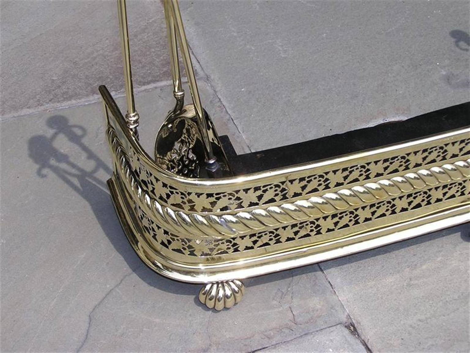 Cast English Brass Rope Fire Fender with Original Tools and Holders, Circa 1810 For Sale