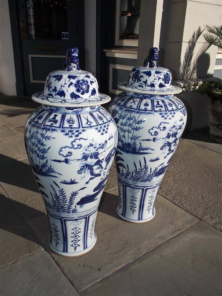 Pair of Monumental Chinese Porcelain Glazed Foo Dog Temple Urns, 20th Century 4