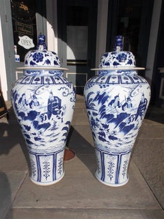 Pair of Monumental Chinese Porcelain Glazed Foo Dog Temple Urns, 20th Century