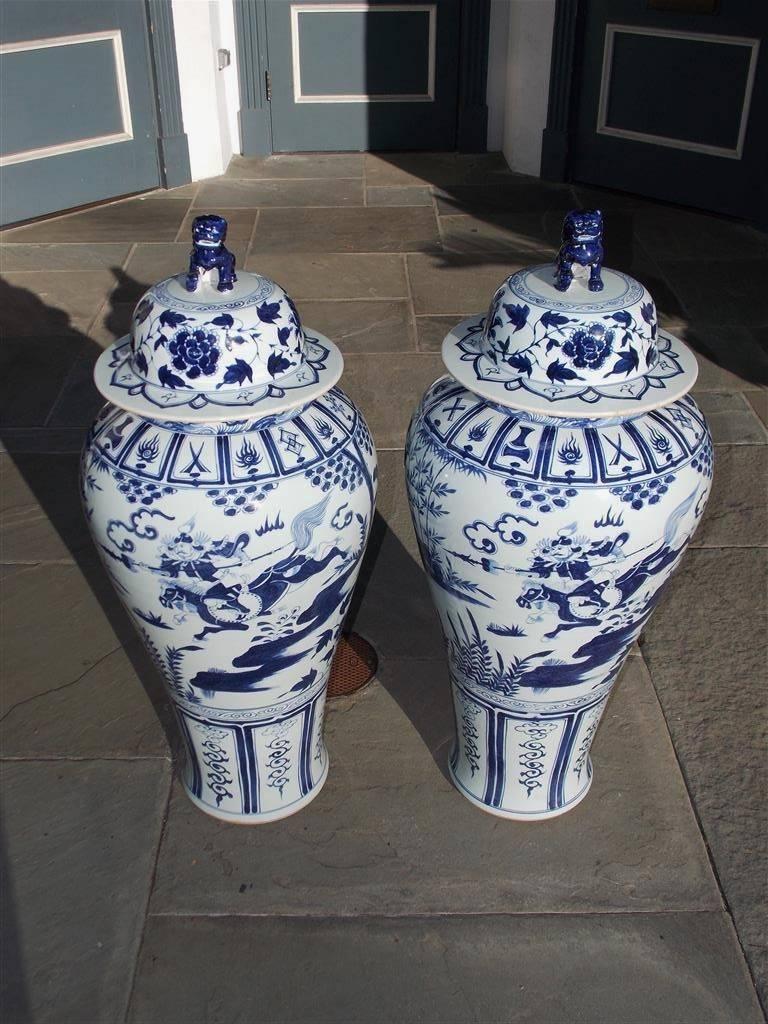 Pair of Monumental Chinese Porcelain Glazed Foo Dog Temple Urns, 20th Century 6
