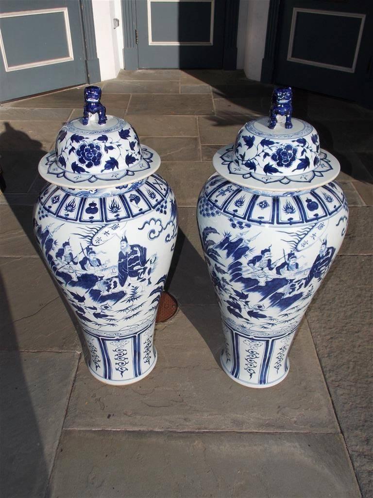 Pair of Monumental Chinese Porcelain Glazed Foo Dog Temple Urns, 20th Century 1