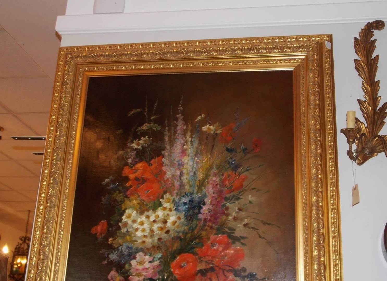 Louis Philippe Oil on Canvas Framed Still Life of Summer Flowers. E.V. Coppenolle, Circa 1870