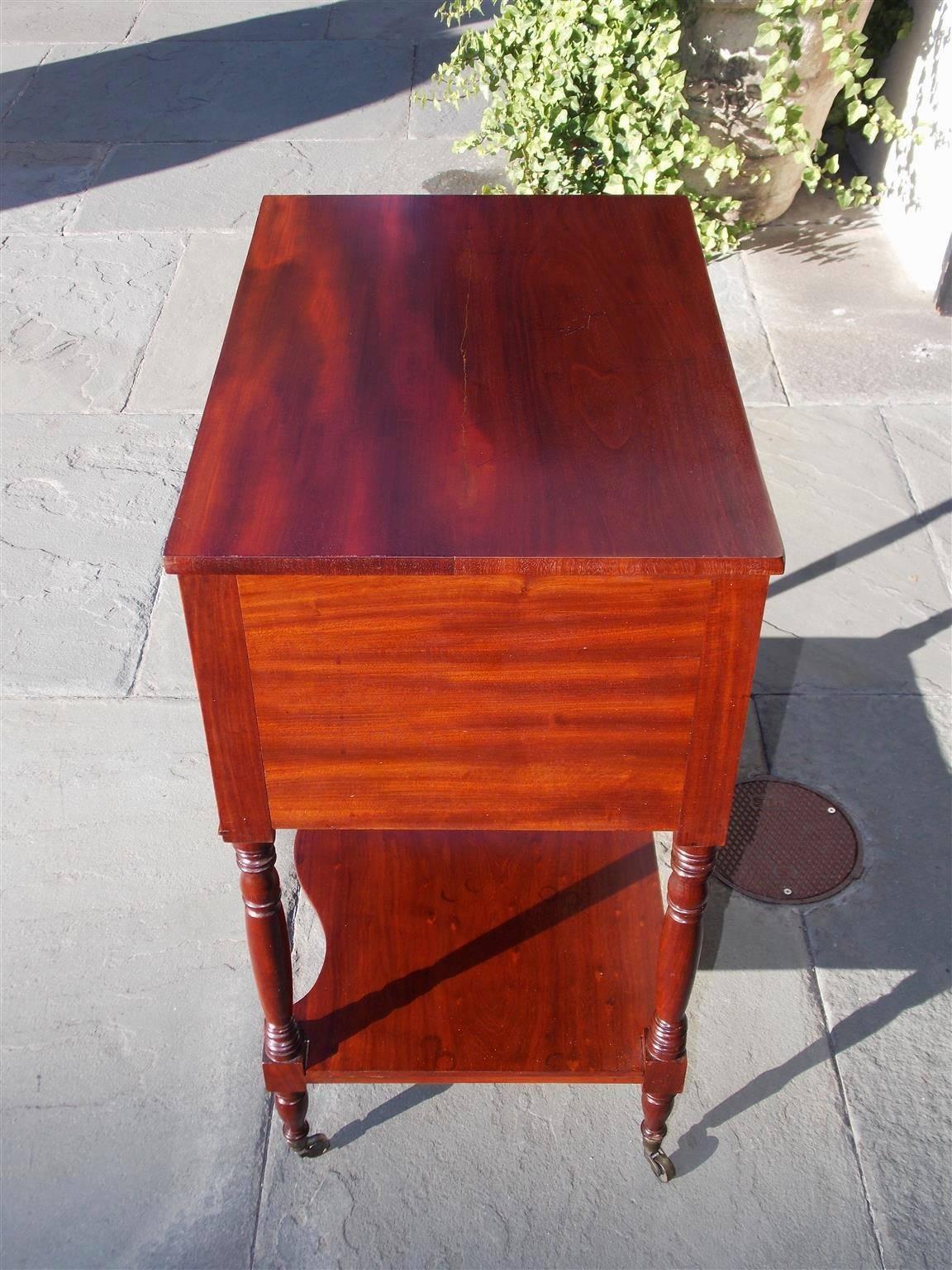 Hand-Carved American Sheraton Mahogany Work Table with Fitted Interior Desk, Circa 1815
