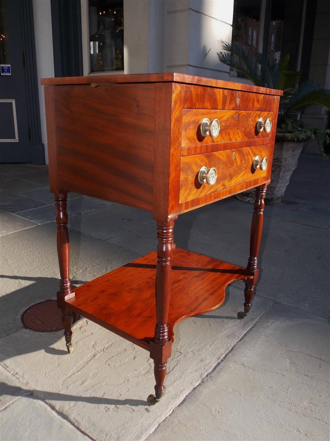 American Sheraton Mahogany Work Table with Fitted Interior Desk, Circa 1815 2