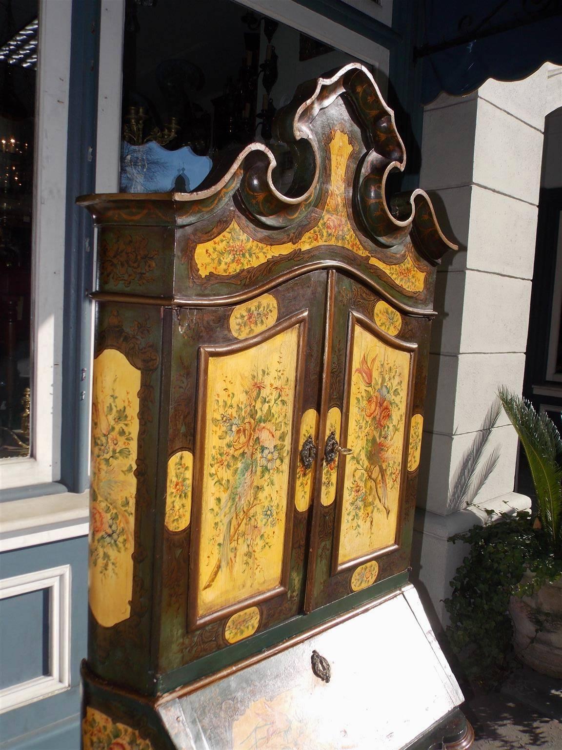 Neoclassical Venetian Hand-Painted Blind Door Secretary with Bookcase, Circa 1900 For Sale