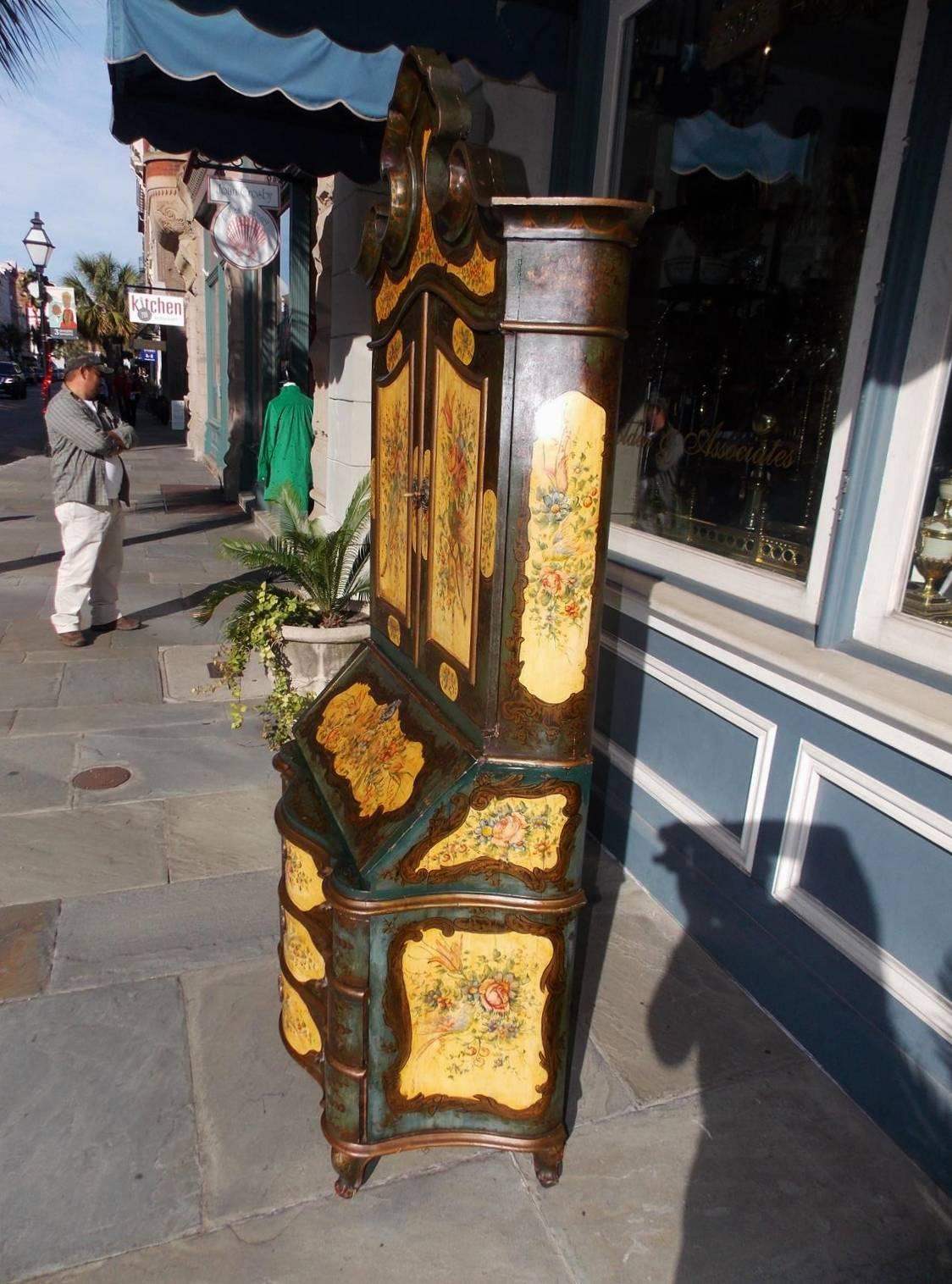 Cast Venetian Hand-Painted Blind Door Secretary with Bookcase, Circa 1900 For Sale