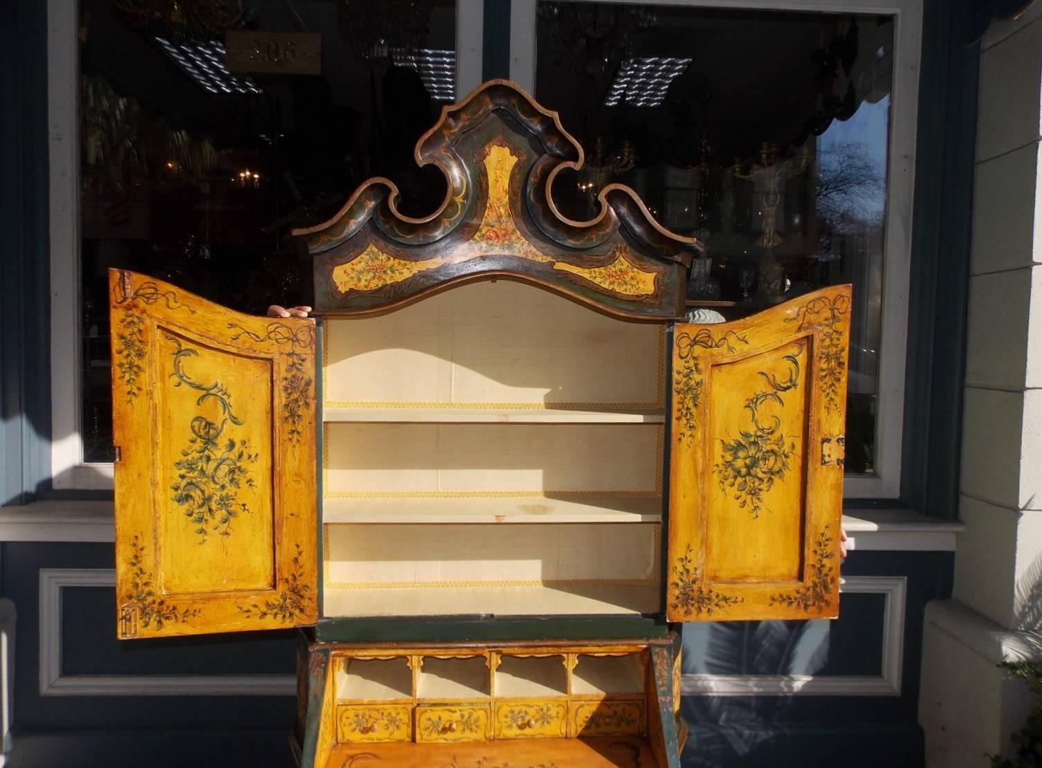 Early 20th Century Venetian Hand-Painted Blind Door Secretary with Bookcase, Circa 1900 For Sale