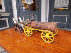 American Cast Iron Polychromed Horse and Log Wagon Pull Toy, Kenton Toy C. 1894