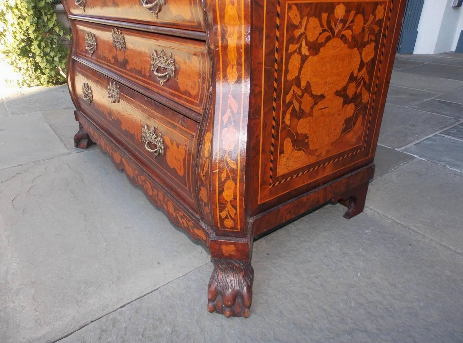 Mid-19th Century Dutch Marquetry Burl Walnut Bombay Figural and Foliage Inlaid Desk, Circa 1850 For Sale