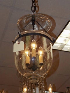 English Hand Blown Glass and Bronze Bell Jar Hall Lantern, Circa 1800