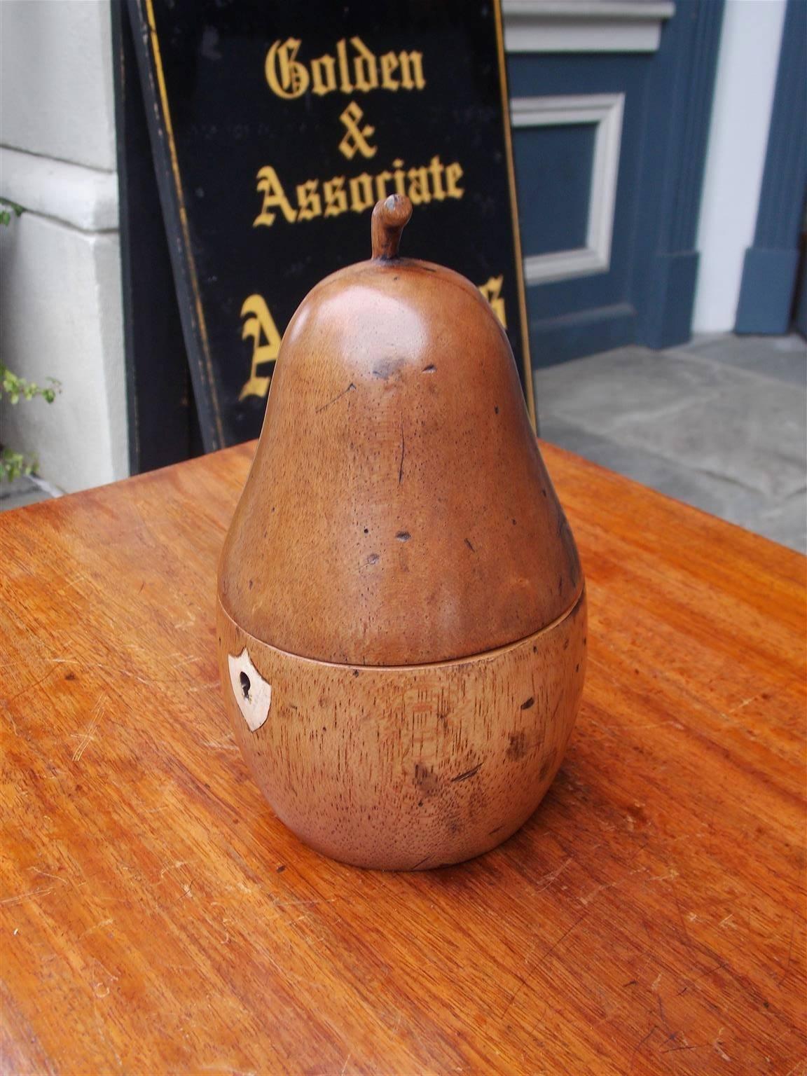 Victorian English Cherry Pear Shaped Hinged Tea Caddy with Lined Foil Interior. 20th Cent.