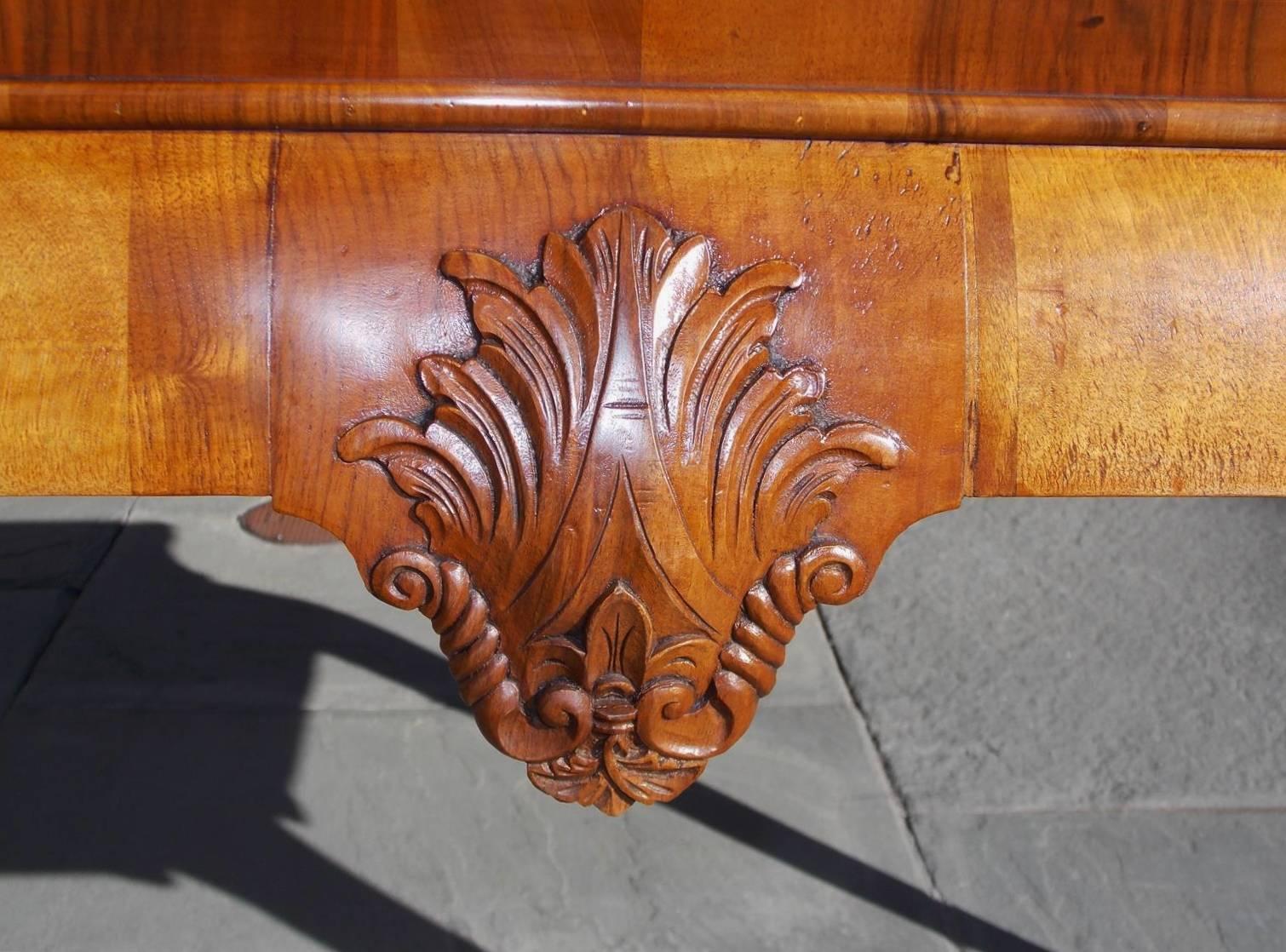 English Walnut Acanthus Carved Maurin Green Marble Top Console, Circa 1830 1