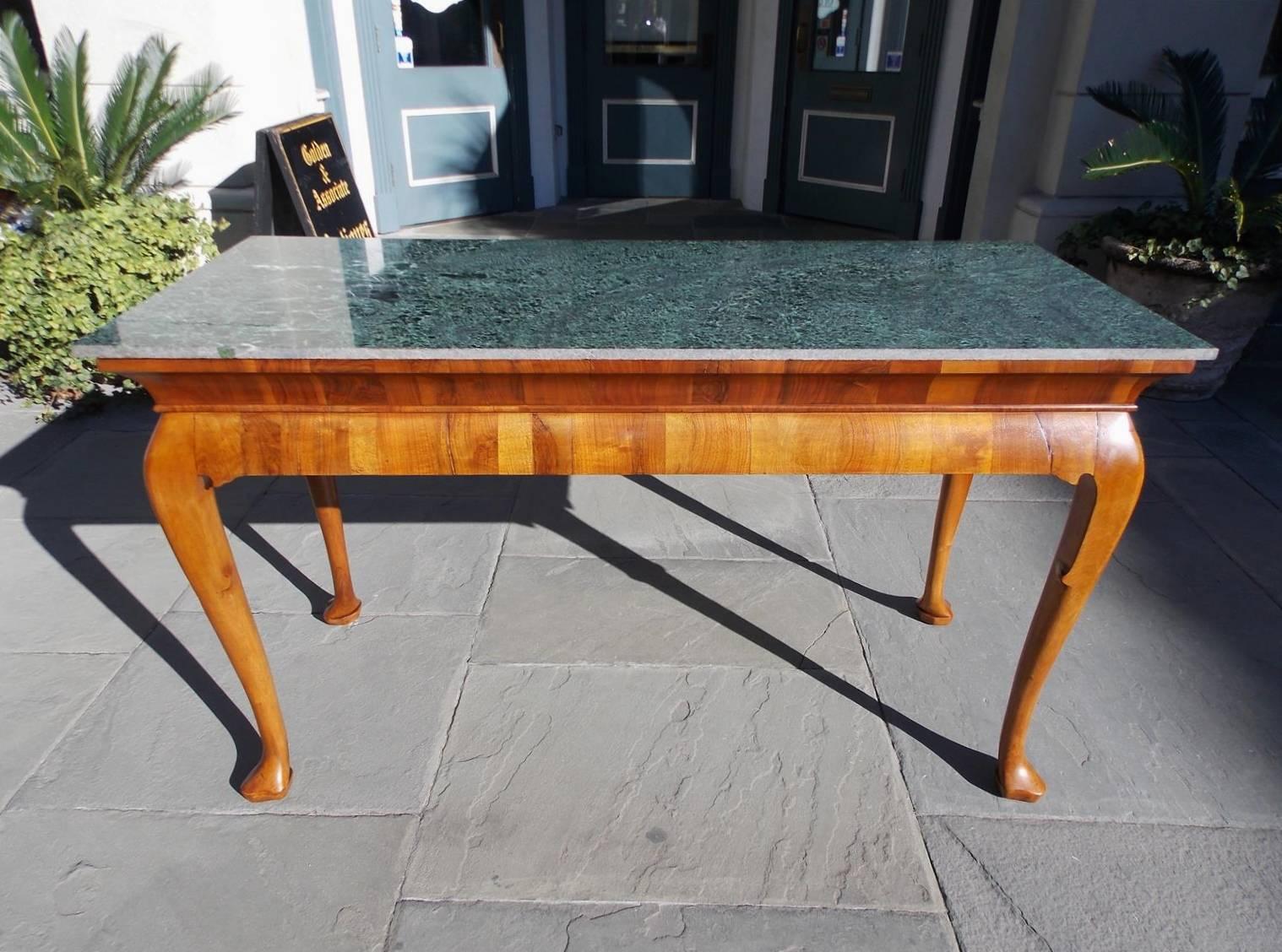 English Walnut Acanthus Carved Maurin Green Marble Top Console, Circa 1830 2