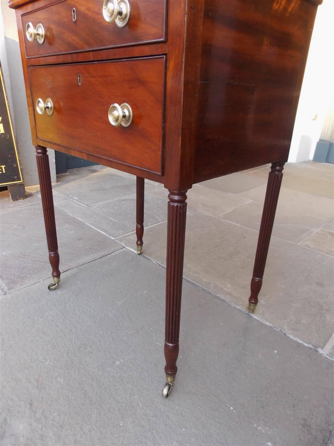 Early 19th Century American Sheraton Mahogany Reeded Two-Drawer Side Table, Circa 1820