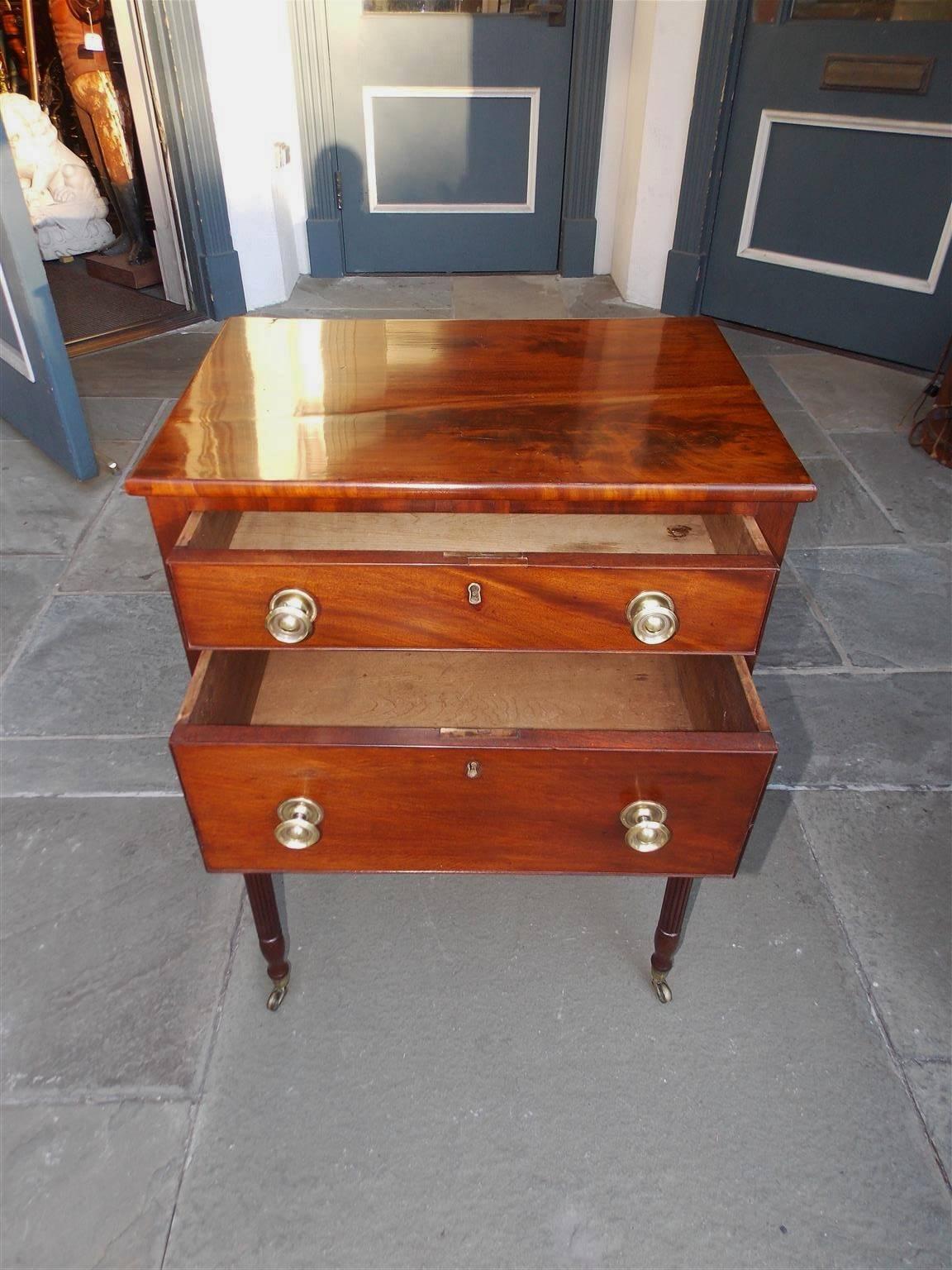 American Sheraton Mahogany Reeded Two-Drawer Side Table, Circa 1820 1