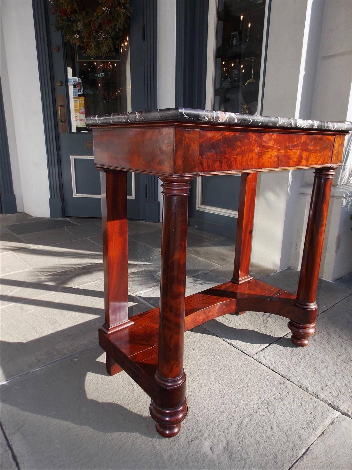 Hand-Carved American Classsical Mahogany and Marble-Top Console, Balt, MD, Circa 1820