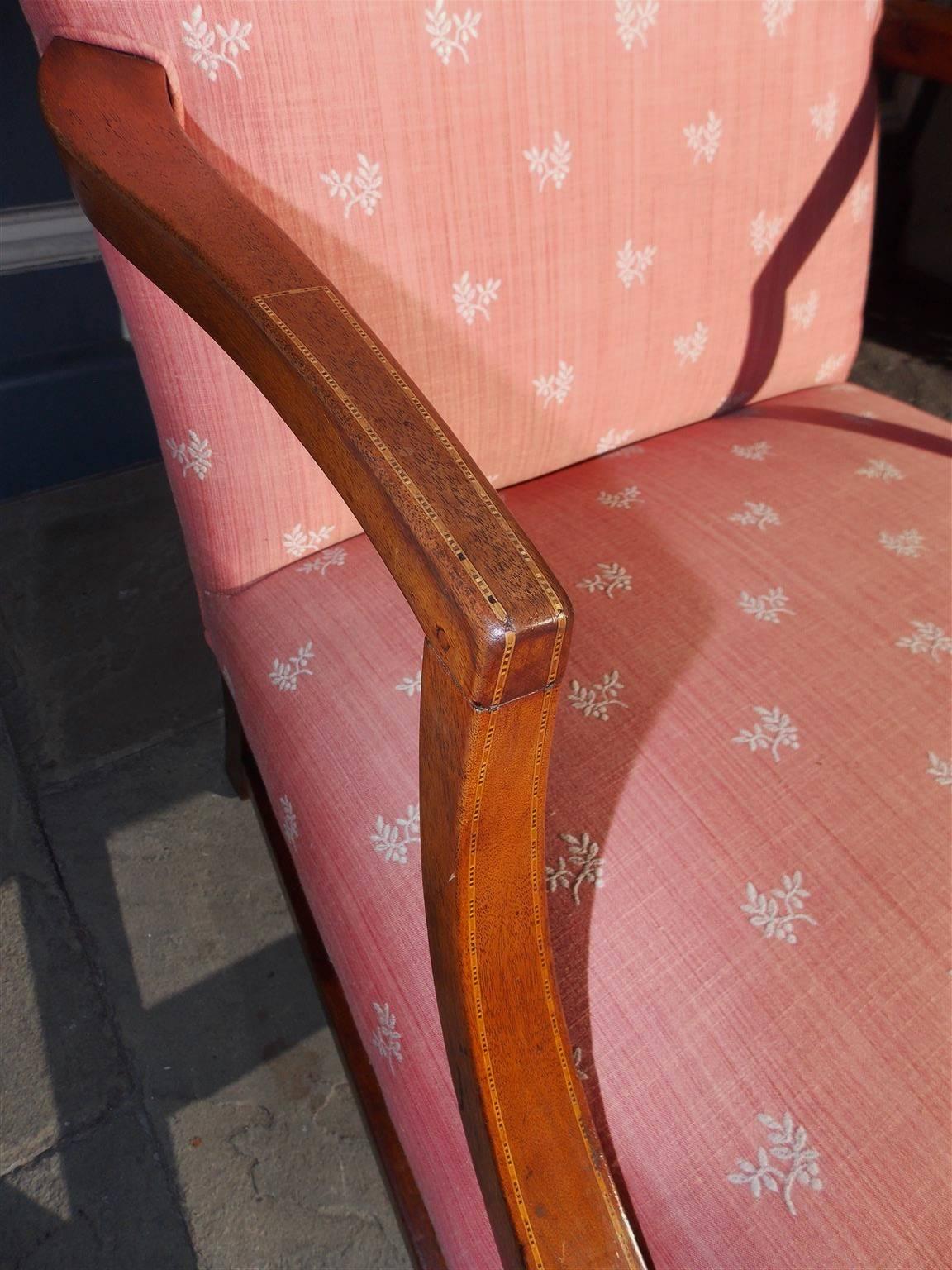 American Hepplewhite Mahogany Inlaid Martha Washington Arm Chair, Circa 1790 In Excellent Condition In Hollywood, SC