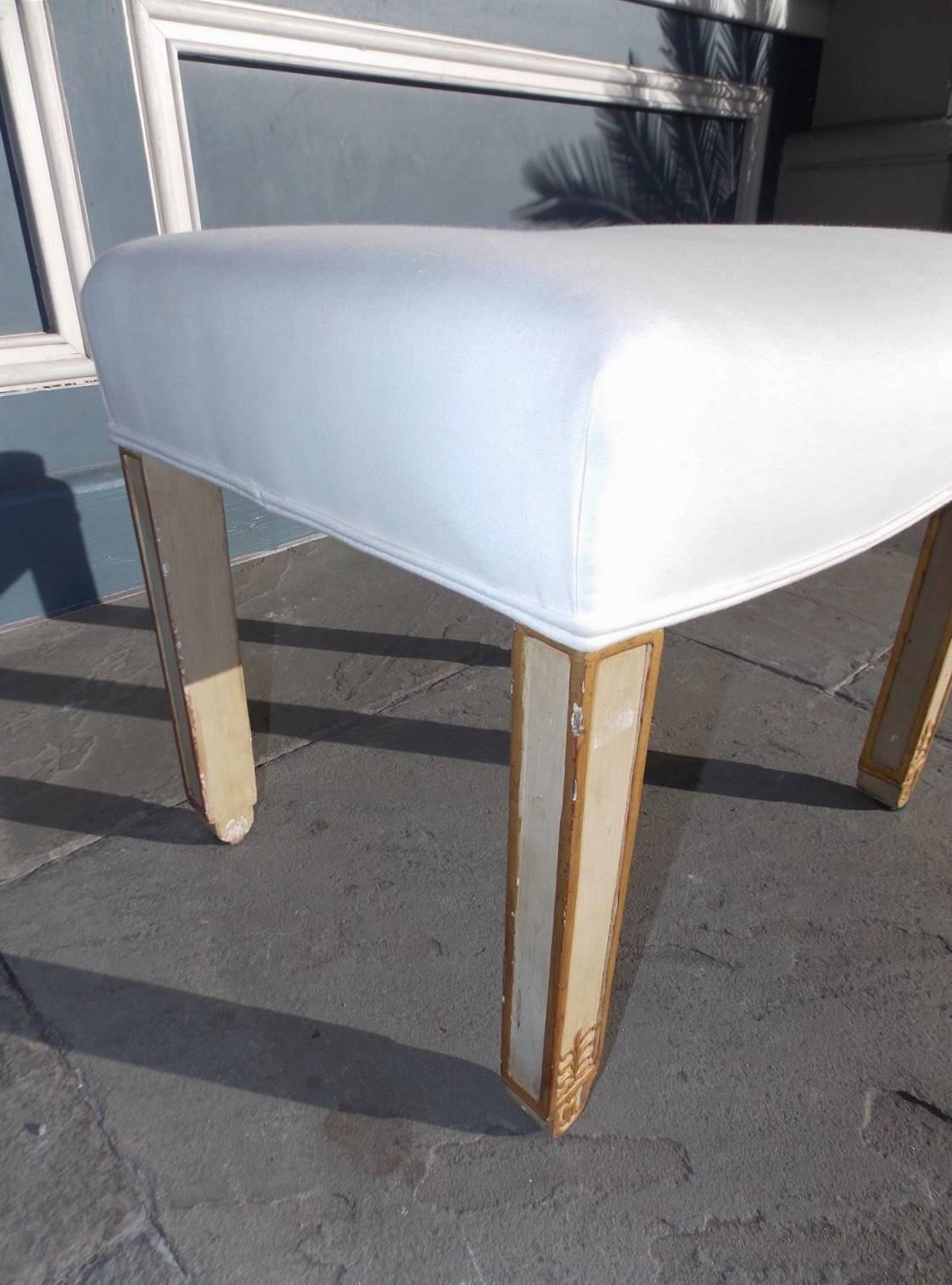 French Painted and Giltwood Stool with Upholstered Muslin Saddle Seat.  C. 1820 In Excellent Condition For Sale In Hollywood, SC