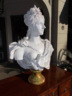 Italian Glazed Terracotta Figural Bust of Diana, Goddess of the Moon, Circa 1850