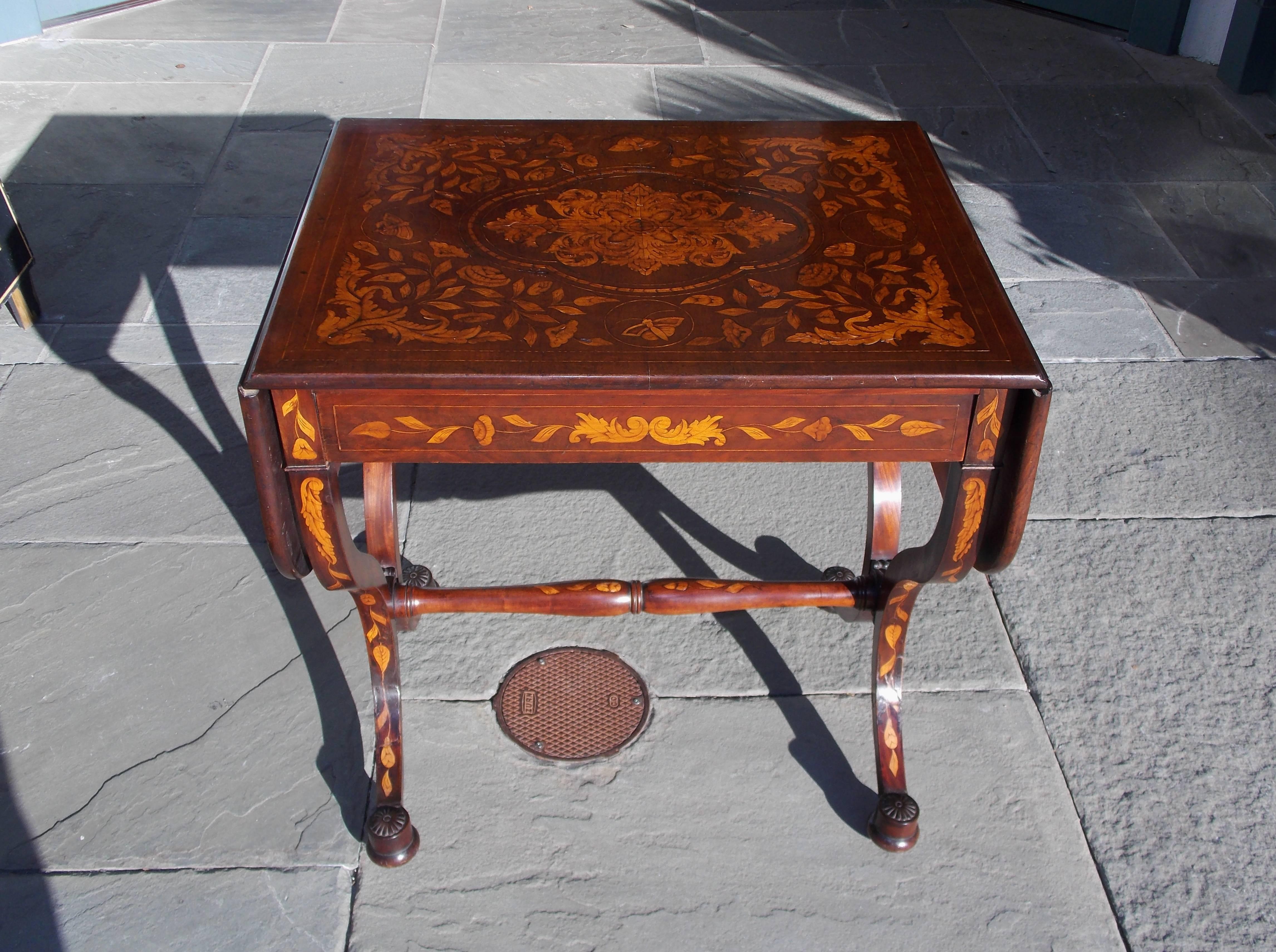 Dutch Regency Kingwood Marquetry Inlaid One Drawer Library Table, Circa 1815 In Excellent Condition For Sale In Hollywood, SC