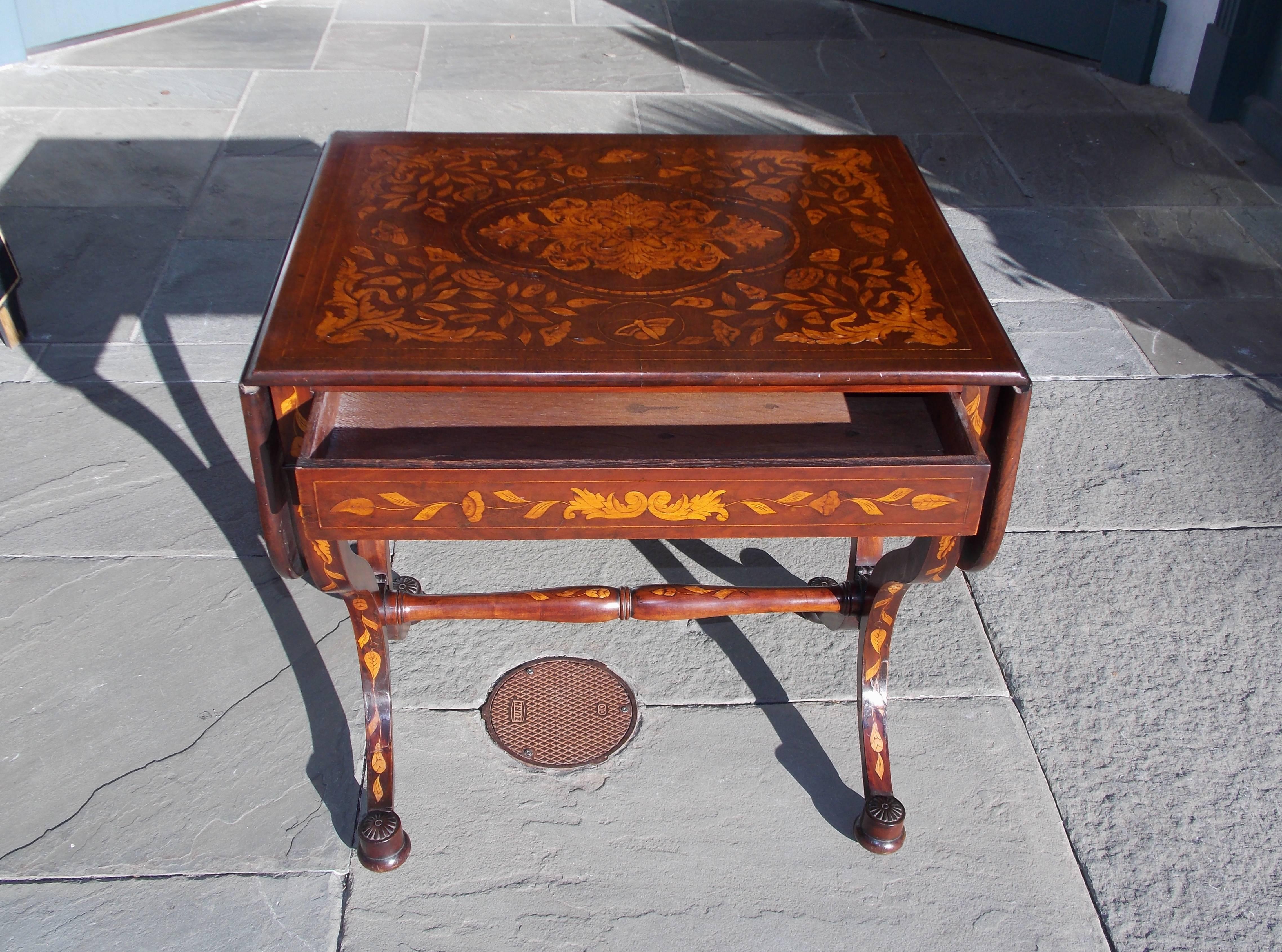 Dutch Regency Kingwood Marquetry Inlaid One Drawer Library Table, Circa 1815 For Sale 1