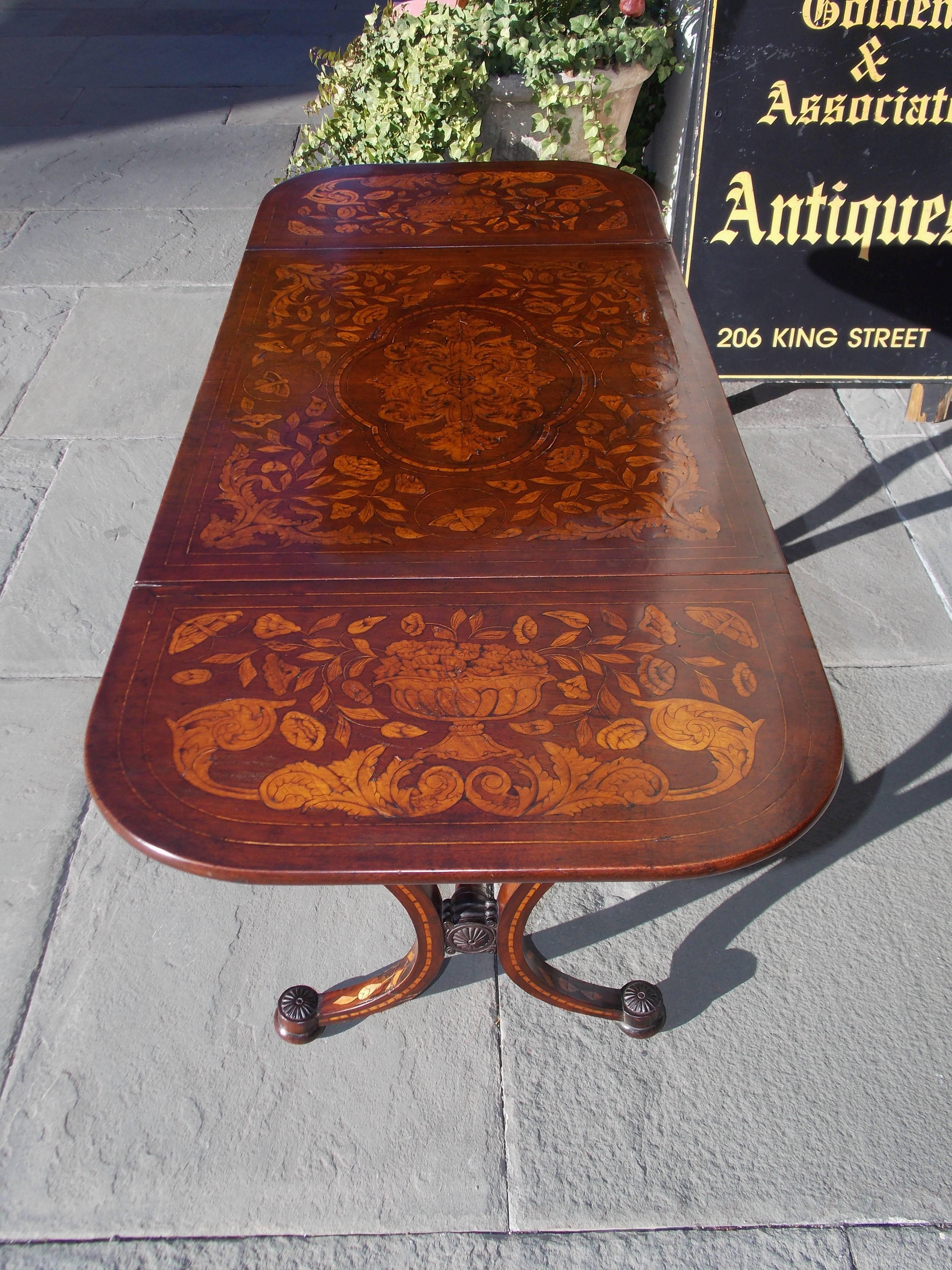 Hand-Carved Dutch Regency Kingwood Marquetry Inlaid One Drawer Library Table, Circa 1815 For Sale