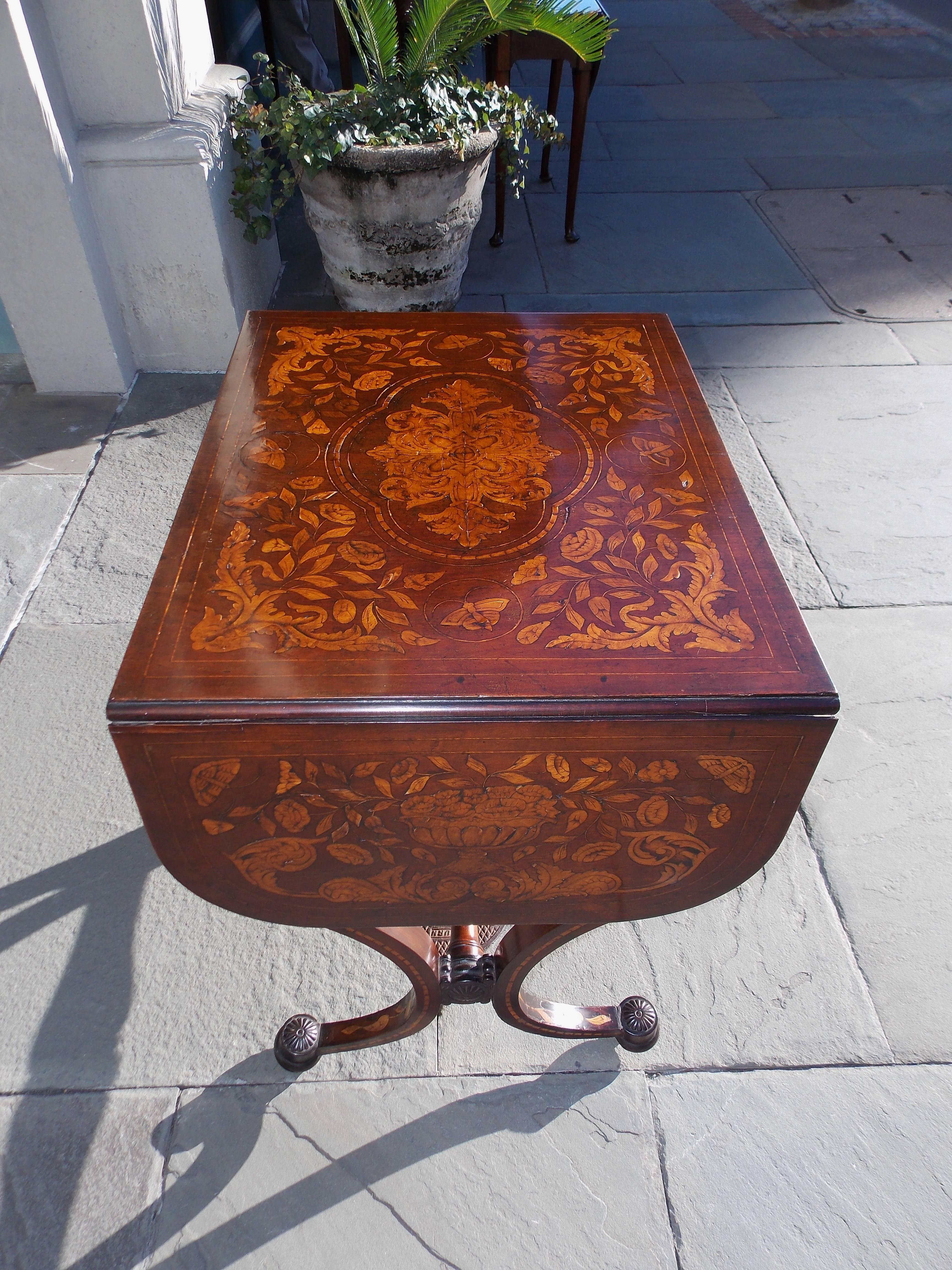 Brass Dutch Regency Kingwood Marquetry Inlaid One Drawer Library Table, Circa 1815 For Sale