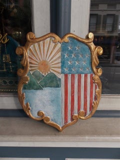 American Gilt Carved and Painted Patriotic Shield, Circa 1920