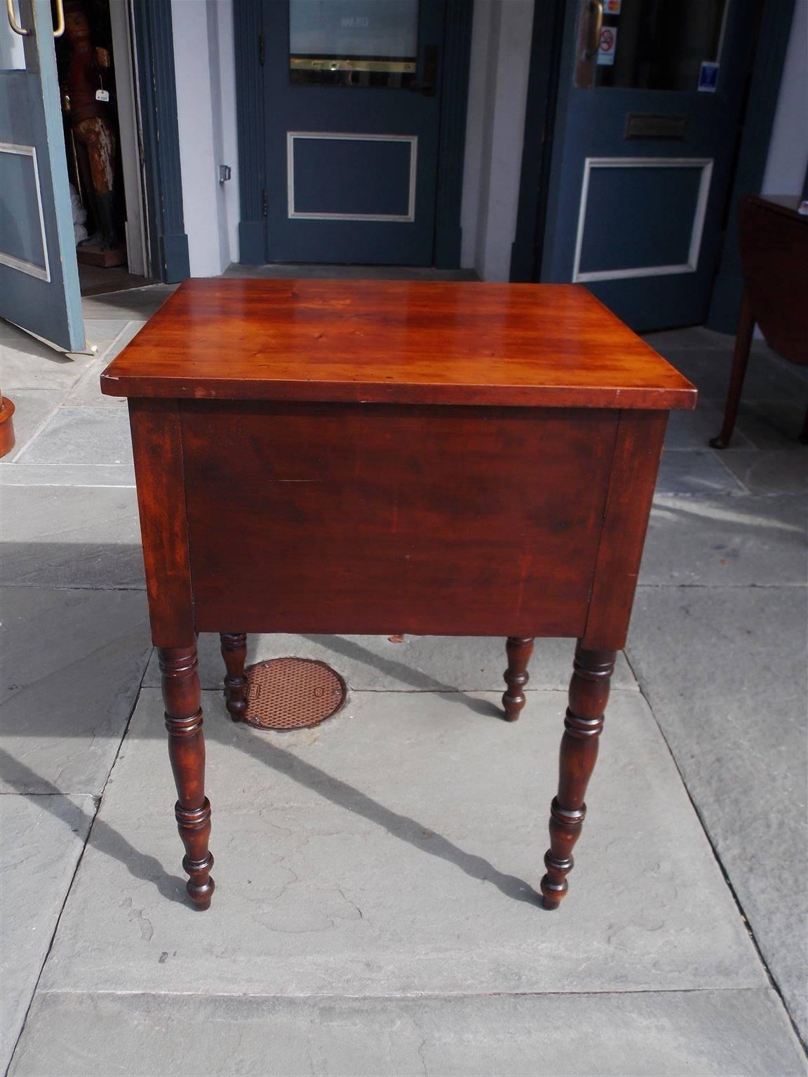 Early 19th Century American Sheraton Cherry Mahogany and Tiger Maple Two-Drawer Stand, Circa 1820