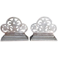 Pair of English Polished Steel Hand Chase Decorative Floral Bookends, Circa 1830