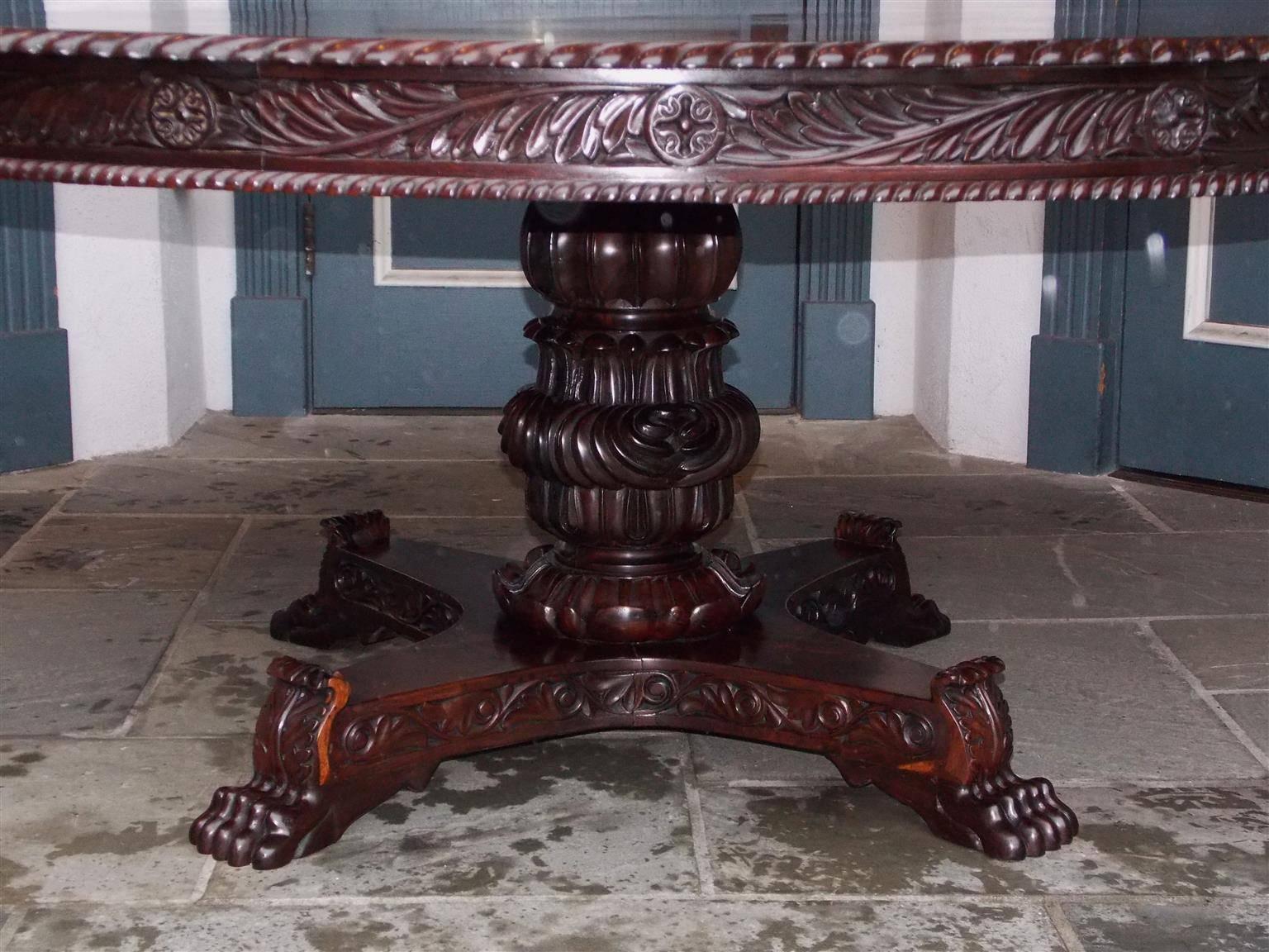 Caribbean Kingswood Gadrooned Circular Pedestal Table, Circa 1830 2